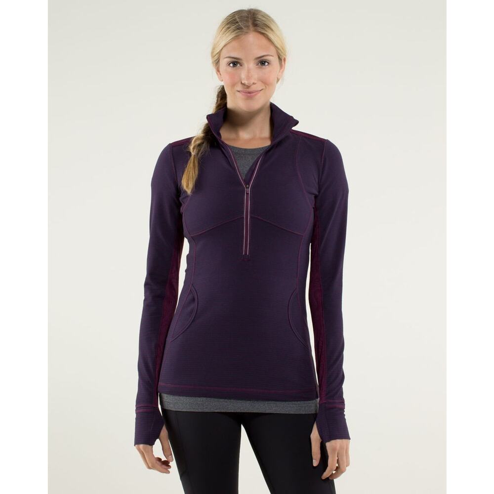 Lululemon Star Runner Pullover Hyper Stripe Plum/Plum Women 10 Half Zip Stretch - Picture 2 of 16